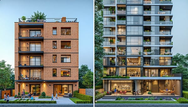 La diferencia entre un "condominio de poca altura" y un "condominio de gran altura (condominio de torre)"