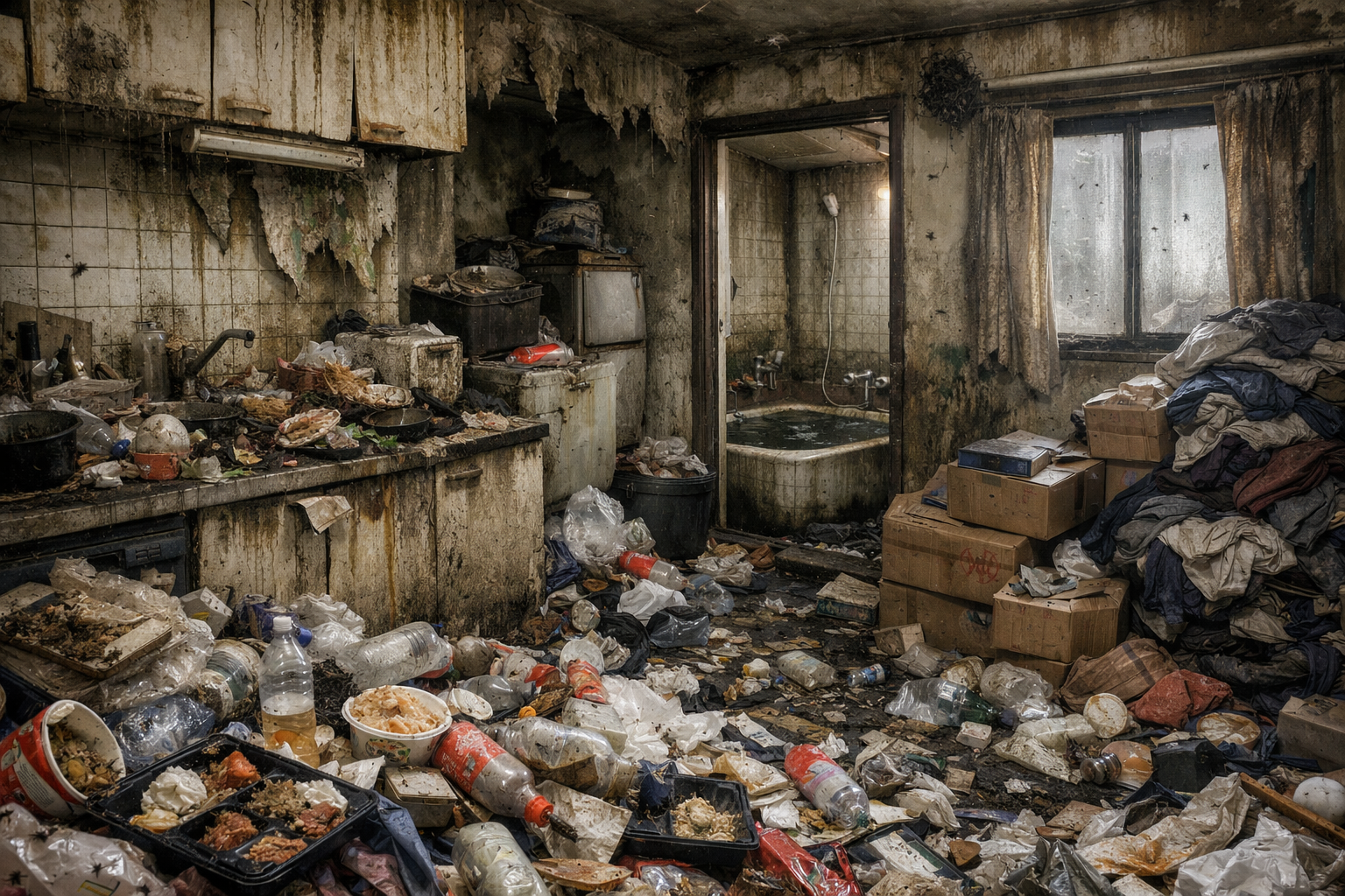 Explicación detallada del problema de acumulación de basura en apartamentos y los procedimientos de desalojo